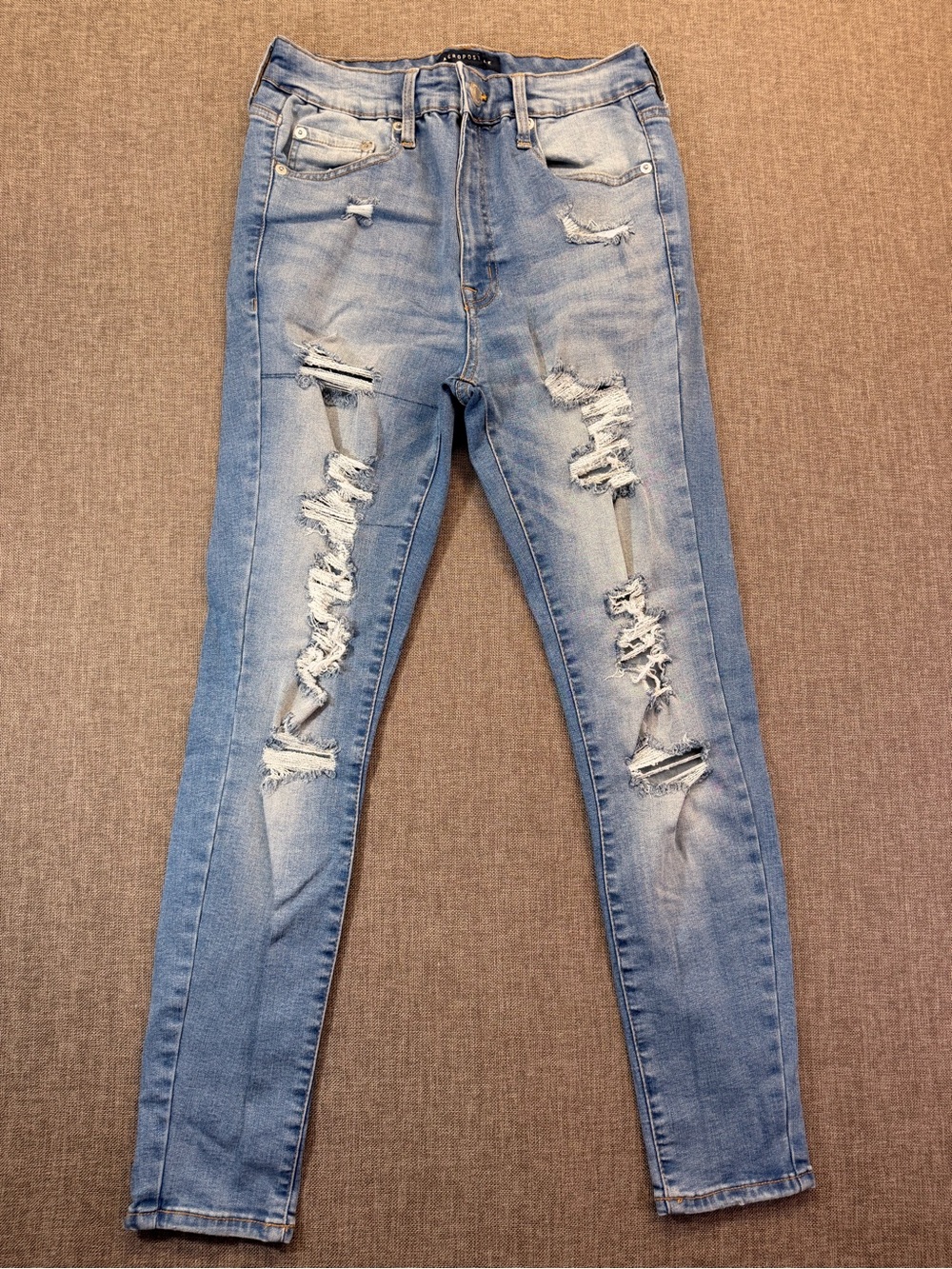 Aeropostale Women’s Light Blue Ripped Skinny Jeans Super High-Rise Size 10R
